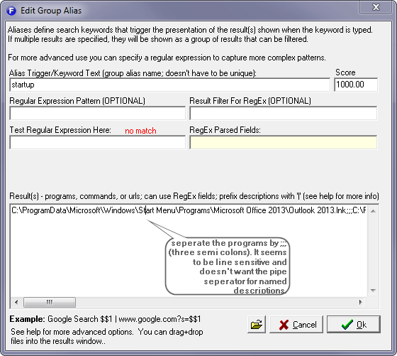 create an alias dialogue