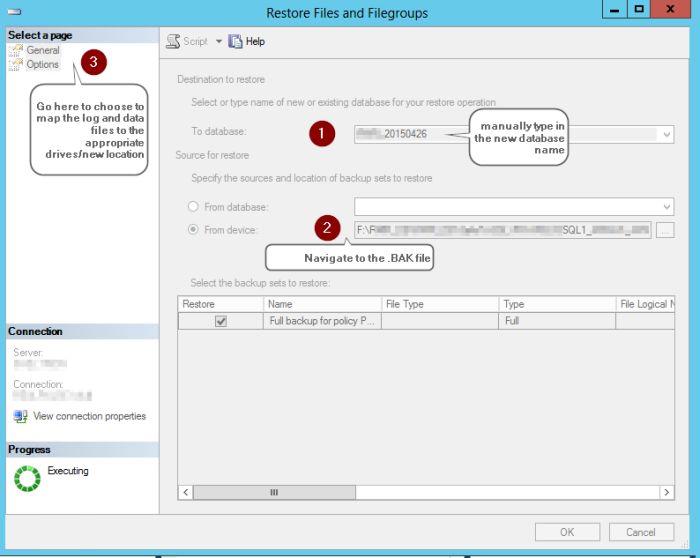 Restore files and filegroups