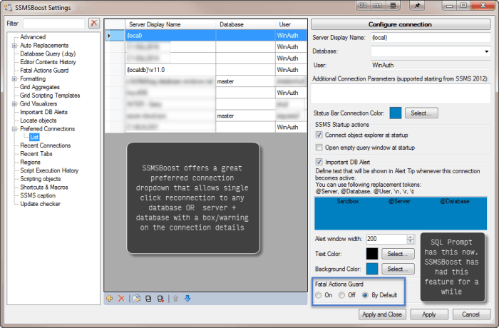 SSMSBoost Edit preferred connections