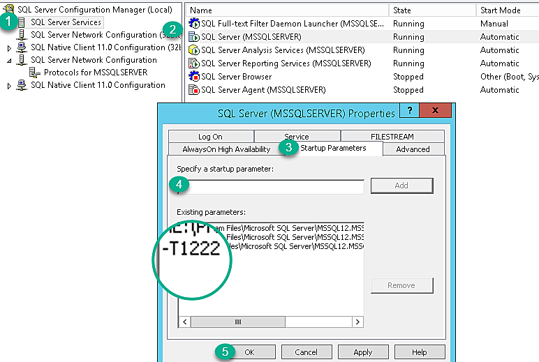 Where to setup the startup trace parameter