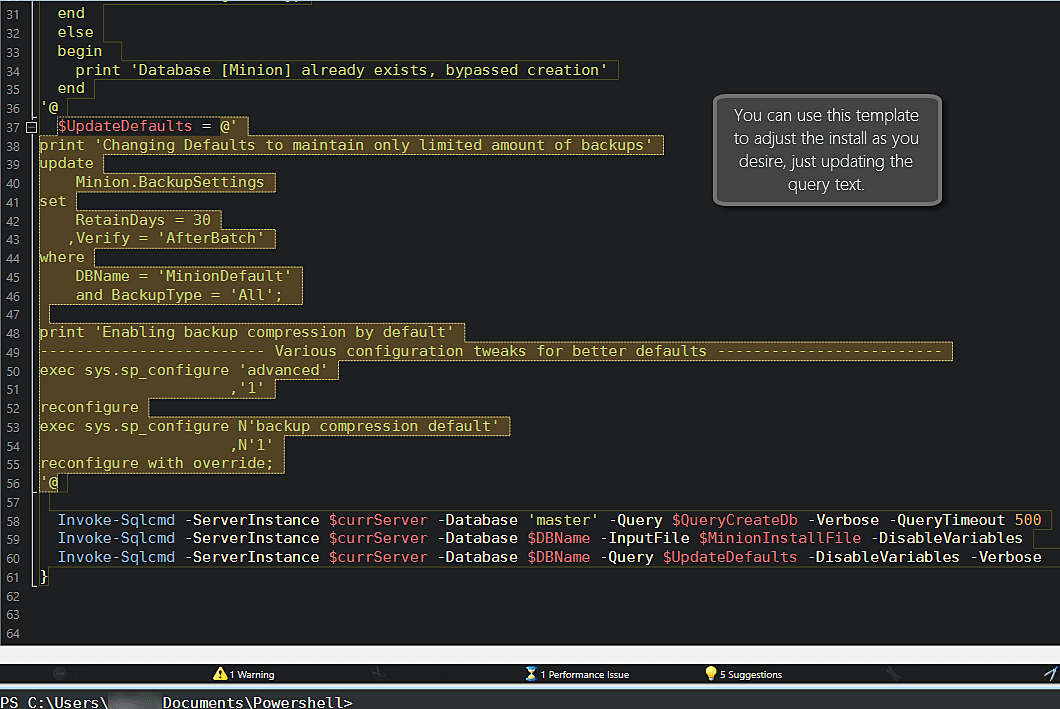 powershell setup of backup