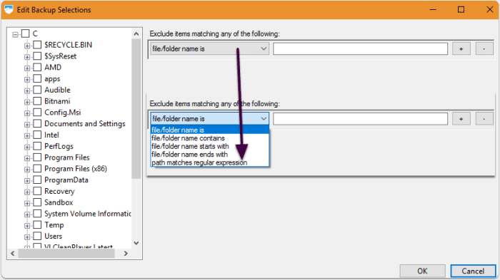Filtering Backup Selection