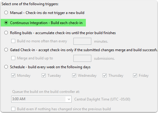 set trigger to continous integration