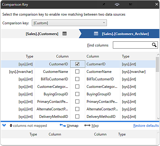 Setup Compare Key
